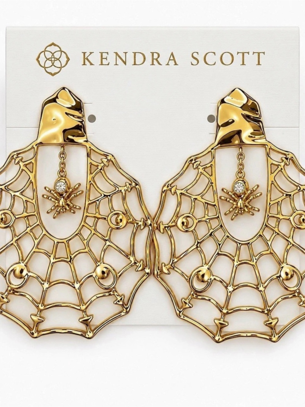 Kendra Scott Spiderweb Gold Statement Earrings NWOT